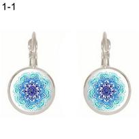 Vintage Flower Lotus Mandala Glass Cabochon Leverback Auskarai Moteriški papuošalai 1