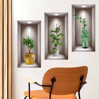 Sienų lipdukai, modeliavimas 3D trimačiai vazoniniai žalieji augalai, gėlės, namų dekoravimas, sienų lipdukai, tapetai 3pcs/set