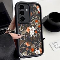 Vintage Flower Print Matte Silicone Phone Case For Samsung S24 FE S23 Ultra S22 S21 A55 A54 A34 A35 A14 A52 Lens Protection Soft TPU Shockproof Cover Samsung S24 juoda
