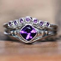 2 vnt./rinkinys Vintažiniai violetiniai cirkonio sužadėtuvių žiedai moterims Elegantus nuotakos vestuvinių žiedų rinkinys Papuošalų dovana 6 violetinė/sidabras