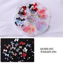 Plum Blossom Nail Accessories Set: Mixed Aurora Butterfly, Shell, Cartoon, Steel Ball, Bear, Peach Heart, 7-Grid Design QGMH-005 gray
