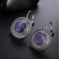 Big Drop Earrings For Women Vintage Dangle Earring Blue Black Stone Round Earings ARI violetinė