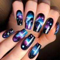 24 Pcs Star Cloud Press On Nail Square False Nail Stylish Acrylic Nail Glossy Full Cover Stick on Nail for Woman