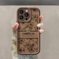Retro Camellia Lanyard Suitable for Iphone16 Apple 15 Mobile Phone Case 14PRO Silicone Lambskin XR Anti-fall 8 iPhone 16