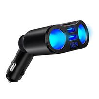USB automobilinio įkroviklio 1-2 cigarečių degiklio adapteris su dviem USB 3.1A prievadais, LED įtampos ekranu, saugos apsauga, 12V/24V
