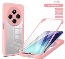 360 Viso korpuso apsaugos dėklai Xiaomi Redmi 14C 13C 5G 4G 10C 10A 10 Ekrano apsaugos dėklas Redmi 14C 12C 12 9C 9A 9 Dangtelis Redmi 14C rožinė