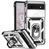 Slenkama kameros apsauginė dangtelio dėklas Google Pixel 6 7 8 Pro Pixel8 magnetiniu žiedu laikikliu Atsparus smūgiams šarvuotas telefono dėklas Pixel 6A 7A 8A For Pixel 6 sidabras