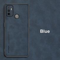 Prabangus odinis telefono dėklas, skirtas OPPO A53 A53S 4G 2020 Cover Business silikoninis visiškai apsauginis dėklas, skirtas OPPO A32 A33 A53 S Coque For OPPO A53 mėlyna