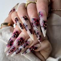 Flower Press on Nail,Fake Nail Stick Glues on Nail False Nail Acrylic Nail Artificial False Nail for Nail Art Design 1 black