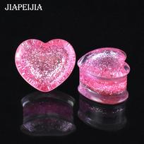 2pcs 6-50mm Twinkle Heart-shaped Ear Plug Tunnels Gauges Ear Stretcher Body Jewelry for Women Men 6mm rožinė