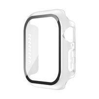 Grūdintas stiklas+Dėklas Apple Watch 38mm 40mm 41mm 42mm 44mm 45mm 46mm Ekrano apsauga Apsauginis dangtelis iWatch 10 8 7 9 6 SE 5 Series 7 8 9 41MM balta
