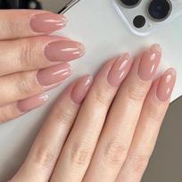 Glitter Sparkle Nude French Press-On Nails: Short Round Manicure Tips