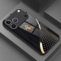 Auksinis Jojantis Arklys Tamsus Raštas Grūdinto Stiklo Telefono Dėklas Skirtas iPhone 11 12 13 14 15 16 17 Pro Max 17Air 7 8 Plus XR XS X Dangtelis iPhone 13 Pro black