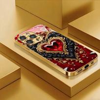 Auksinis Širdies Raštas Auksinės Metalinės Dažų Grūdintas Stiklas Telefonas Dėklas Skirtas iPhone 11 12 13 14 15 16 17 Pro Max Plus 17 Air 16E Dangtelis iPhone 12 Pro Max black