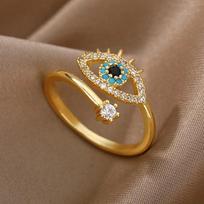 Cross Light Luxury Women's Devil's Eye Non-Fading Glasses Ring - High-End Jewelry with a Niche Appeal Adjustable