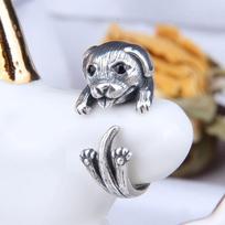 Yin Taifei Thai Silver Playful Puppy Tongue Open Ring - Cute, Trendy Hong Kong Style Adjustable Open Size