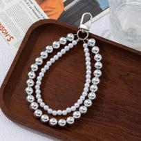 Luxurious Imitation Pearl Heart Double Chain Keychain Phone Lanyard