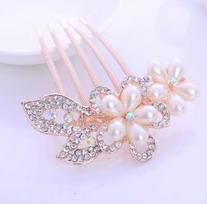 Retro Rhinestone Flower & Pearl Hair Comb Accessory