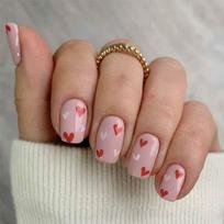 24 Pcs Short Square Press On Nail Heart Artificial Nail Valentines Day False Nail Simple Stick on Nail for Holiday 1