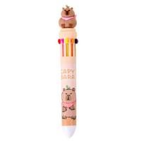 Multicolor 10-in-1 Ballpoint Pen, Cute Capybara Ballpoint Pen, Push-Type Writing Pen, Ten Colors in One Retractable Pen for Office School B