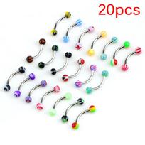 20 Pcs Stainless Steel Ball Barbell Curved Eyebrow Rings Bars Tragus Piercing A