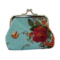 Floral Canvas Small Coin Purse for Women Vintage Kiss-lock Change mėlyna