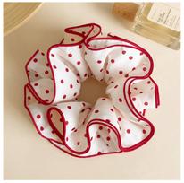 Red Luxury Polka Dot Sausage Ponytail Hair Tie - Elegant Floral Print Hair Accessory
