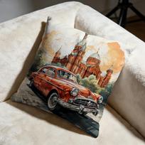 Vandeniniais dažais tapyto senovinio automobilio pagalvės užvalkalas Minkštas dekoratyvinis pagalvės užvalkalas Tinka miegamojo, sofos, automobilio kelionėms 30X30cm