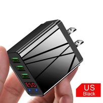VAORLO LED įkroviklis USB prievadas 5V 3.1A greitas įkrovimas, trys jungtys USB įkrovimo kabeliui EU ES kištukas LED ekranas US Plug Black juoda