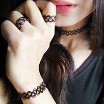 Sexy Stretch Black Tattoo Choker karoliai apyrankės žiedų rinkiniai gotikiniai punk papuošalai juoda