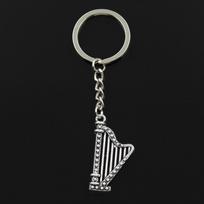 Madingas 30 mm raktų pakabukas Metalinis raktų pakabukas Raktų pakabukas Juvelyriniai dirbiniai Antikvariniai bronza padengti arfa muzikinis 40x21 mm pakabukas sidabras