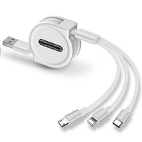 „3 viename“ USB įkrovimo laidas, skirtas „iPhone“ ir „Micro USB“, ir USB C laidas Ištraukiamas nešiojamas įkrovimo laidas, skirtas „iPhone X 8 Samsung S9“ balta