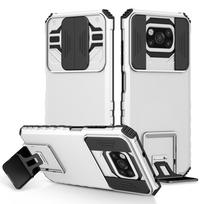 KEYSION atsparus smūgiams dėklas, skirtas POCO X3 Pro X3 NFC Push Pull Camera Protection Live Stand telefono dangtelis, skirtas Xiaomi Mi 11 Lite 5G NE for POCO X3 Pro balta