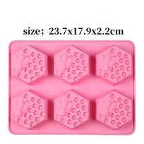 Rankų darbo muilo silikoninė forma 6 ertmės Bičių formos silikoninė forma Rankų darbo muilo forma Namų gamybos korių DIY pyrago forma Muilo formelės 6-Cavity oval pink