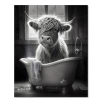 Vonios kambarys Linksmas gyvūnų plakatas Žirafa Dramblys Beždžionė Zebras sėdi vonioje 21cm×30cm NoFrame