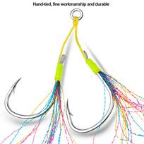 Green Fish Hook Tied with Hair Hook, Large Object, Sea Fishing Single Hook, Anchor Fish, Thickened Crooked Mouth, Maruki Single Hook 1/0 # (2 pairs)
