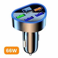 66W 5 prievadų USB automobilinis įkroviklis greitas įkrovimas QC3.0 PD greito įkrovimo LED voltų ekranas Cordate automatinis mobiliojo telefono įkrovimo adapteris išmaniesiems telefonams 66W Car Charger