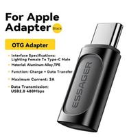 „Essager“ apšvietimas su C tipo OTG adapteriu USB tipo C prie apšvietimo PD 20 W greitas įkrovimas, skirtas „iPhone 15 14 13 12 Pro Max ios“ keitikliui Lighting to Type-c juoda