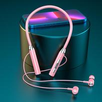 „Bluetooth“ belaidės ausinės, pakabinamos ant kaklo, sportinės dvibalinės, į ausį įdedamos kaklo pakabinamos, tipas itin ilgas budėjimo režimas rožinė