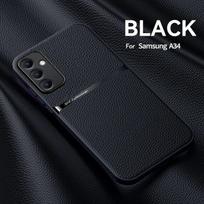 Samsung Galaxy A34 5G dėklas Odinis Magnetinis Laikiklis Telefono Dėklas Samsung A34 5G A 34 SM-A346B Su Metaline Plokštele Galiniu Dangteliu For Galaxy A34 5G juoda