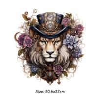 1/2pcs, Majestic Lion Heat Transfer Sticker, Animal Clock Top Hat Flowers Iron-on Decal, For Bags T-shirt Pajamas gray