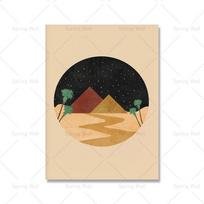 Boho kraštovaizdžio sienų meno nuotraukos Terakotos Saulėlydžio kalvos dykuma Abstrakčios drobės tapybos plakatai Spausdinti svetainės namų dekoravimui 21cm×30cm NoFrame