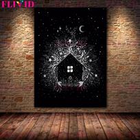 Gėlė Gyvatė ir Mėnulis Sienų Menas Drobės Tapyba Dekoracija Wicca Mėnulio Fazė ir Kandžio Plakatai bei Spaudai Dekoracija Neįrėminta 21x30cm No Framed brown
