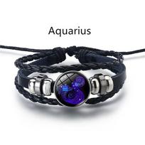 12 žvaigždyno šviečiančio pynimo odinė apyrankė žavinga apyrankė vyrams Moteriška mada Daugiasluoksniai Zodiako ženklai Apyrankės Gimtadienio dovanos Aquarius