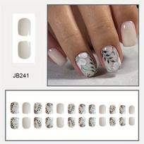 24pcs Short Square Press-on Nails, Green Leaf Gradient Floral Design, Wearable Removable Fake Nail Set, Style JB241 JB241