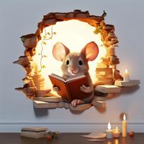 1 vnt. Skaitymo pelių PVC sienų lipdukas, širdžiai mielas gyvūnų raštas, lipnus nuimamas vandeniui atsparus vinilinis sienų lipdukas. Mice Read Books A 4.72*4.72inch