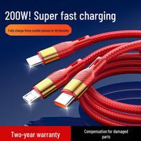 200W itin greitas trijų viename įkrovimo laidas, skirtas Apple 15, Huawei, OPPO, Honor 1.2m raudona
