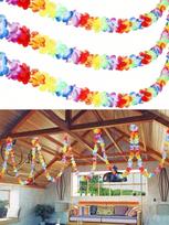 Plastikinė gėlių lei girlianda/Havajietiška gėlių apvada/Luau vakarėlio gėlių girlianda/Havajietiško vakarėlio girlianda/Luau vakarėlio dekoracija 2M