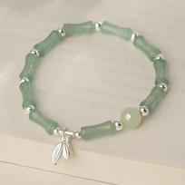 Išskirtinė dviejų sluoksnių bambuko ir nefrito apyrankė: Moteriški lengvos prabangos nacionalinio stiliaus rankų papuošalai Beaded Bamboo Leaf Bracelet