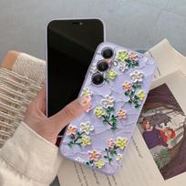 Rožinių gėlių dėklas iPhone Samsung A55 S24 FE S25 M35 A06 Xiaomi Redmi Note 13 Pro 14C Huawei Honor Realme Smūgiams atsparus Apsaugantis nuo įbrėžimų Matinis telefono dėklas Samsung Galaxy S9 Plus violetinė